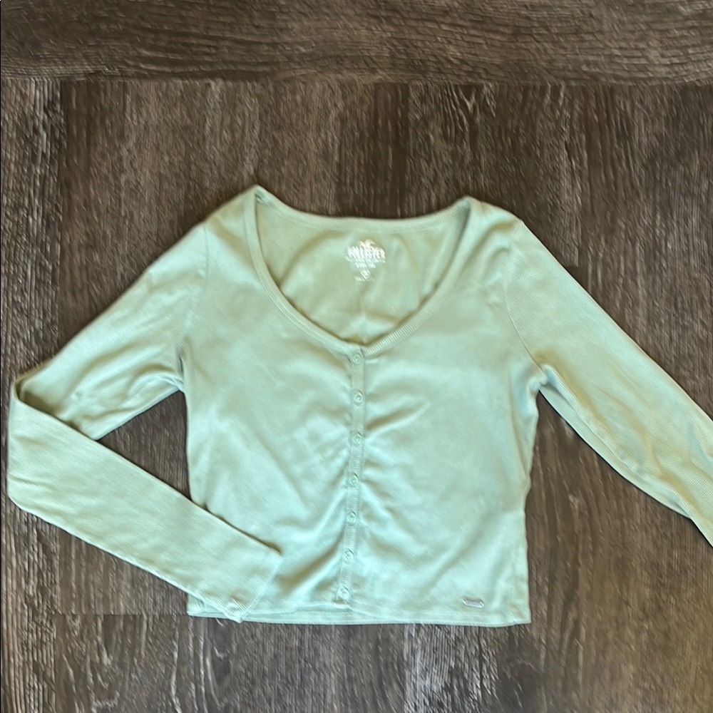 Hollister Mint Green Long Sleeve Button-Up Top